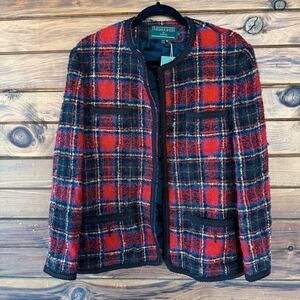 VINTAGE |  J. McLAUGHLIN 90’s Preppy Plaid Mohair Wool Boxy Jacket Size 12